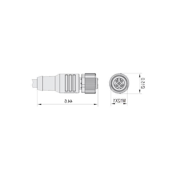 M12 4Pin、母头直型、单端预铸电缆、防焊渣PUR材质、橙色护套、64T043-XXX